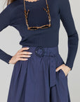 Navy Scalloped knit Top