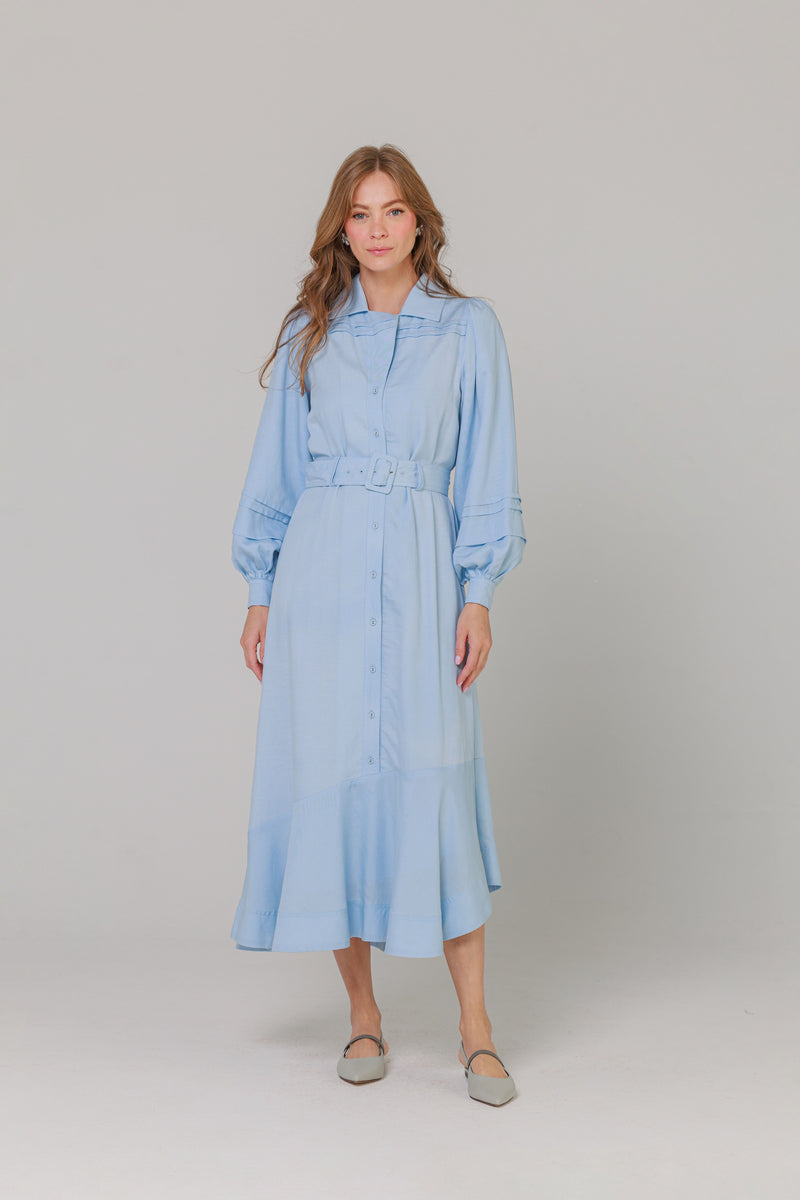 【新品】Pleated Open Shirt Dress sky Sky Shirt Dress – LOUP