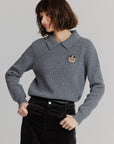 Logo Collar Sweater Grey