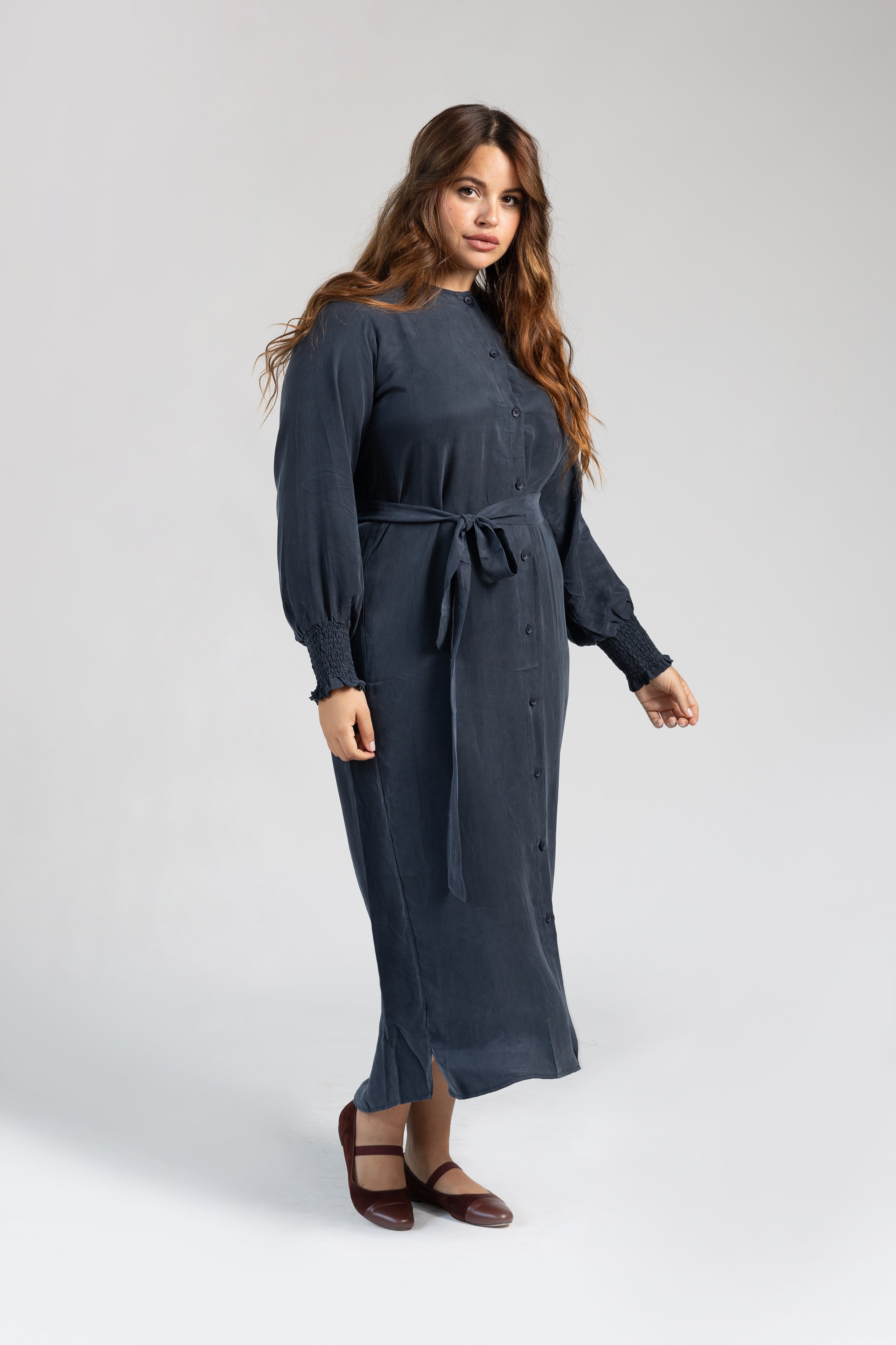 Navy blue suede dress sale