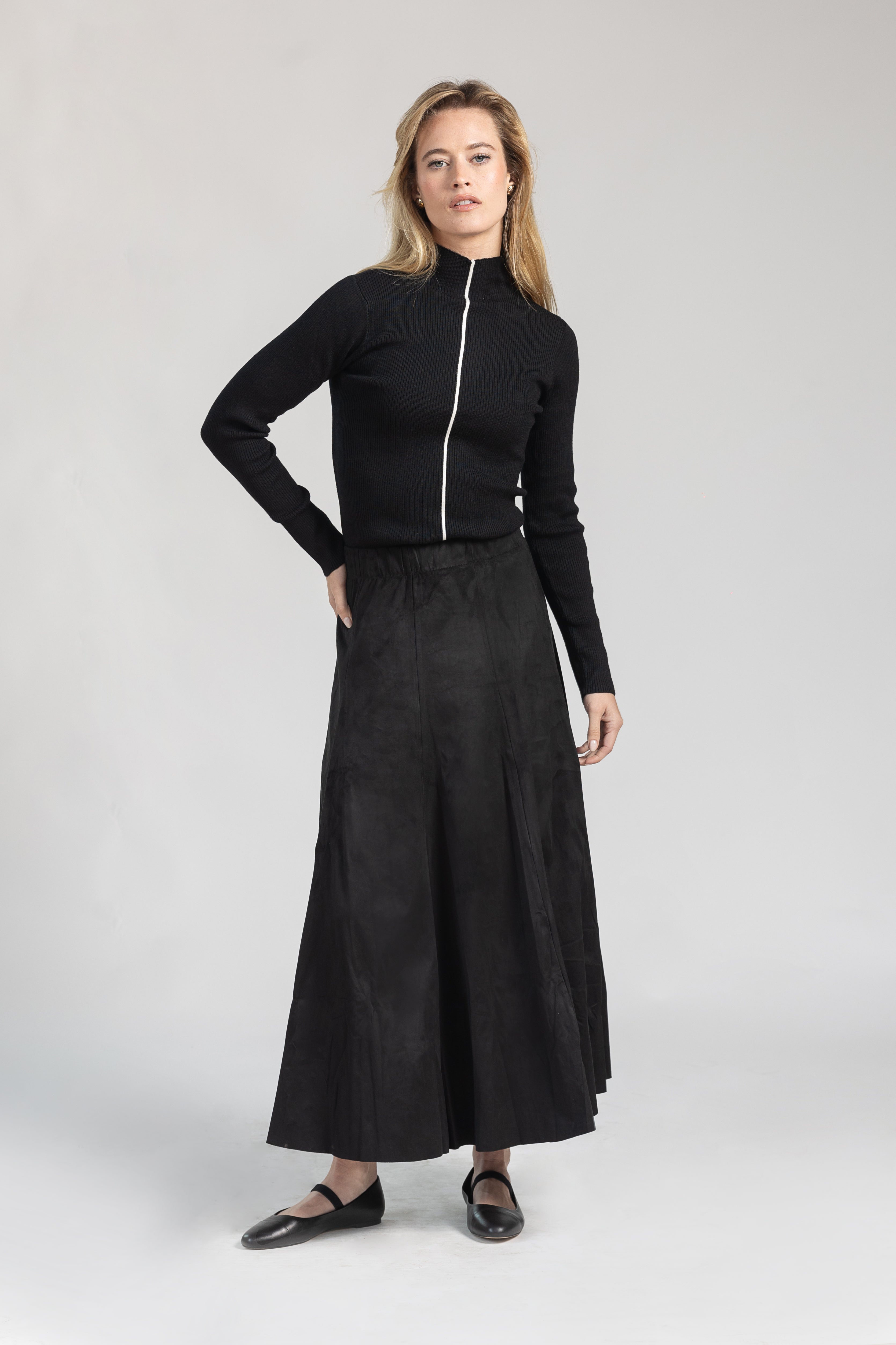 ORR★25SS★Original Lu Skirt Black Suede Panel Skirt – LOUP