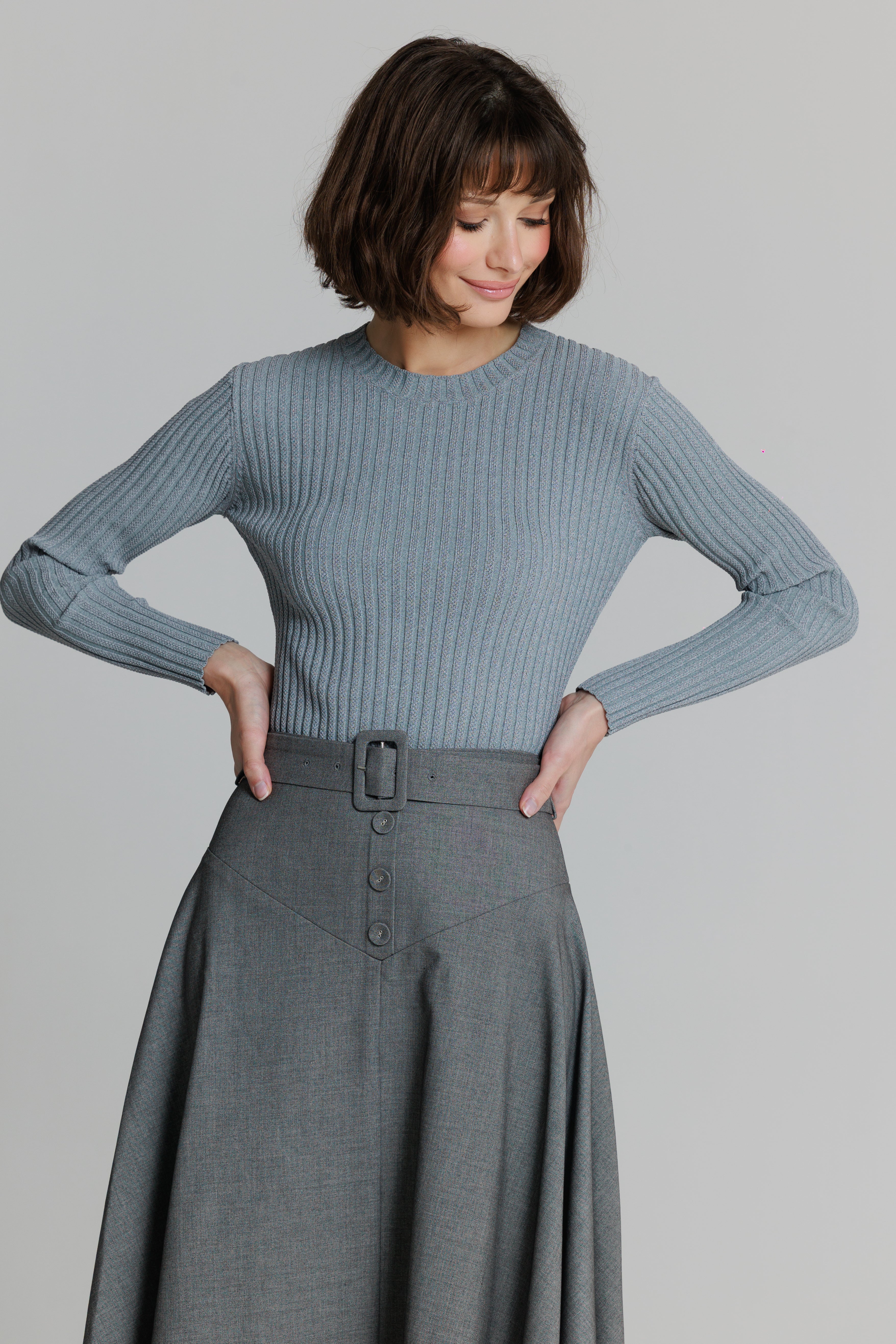 Wide Ribbed knit top gray – LOUP