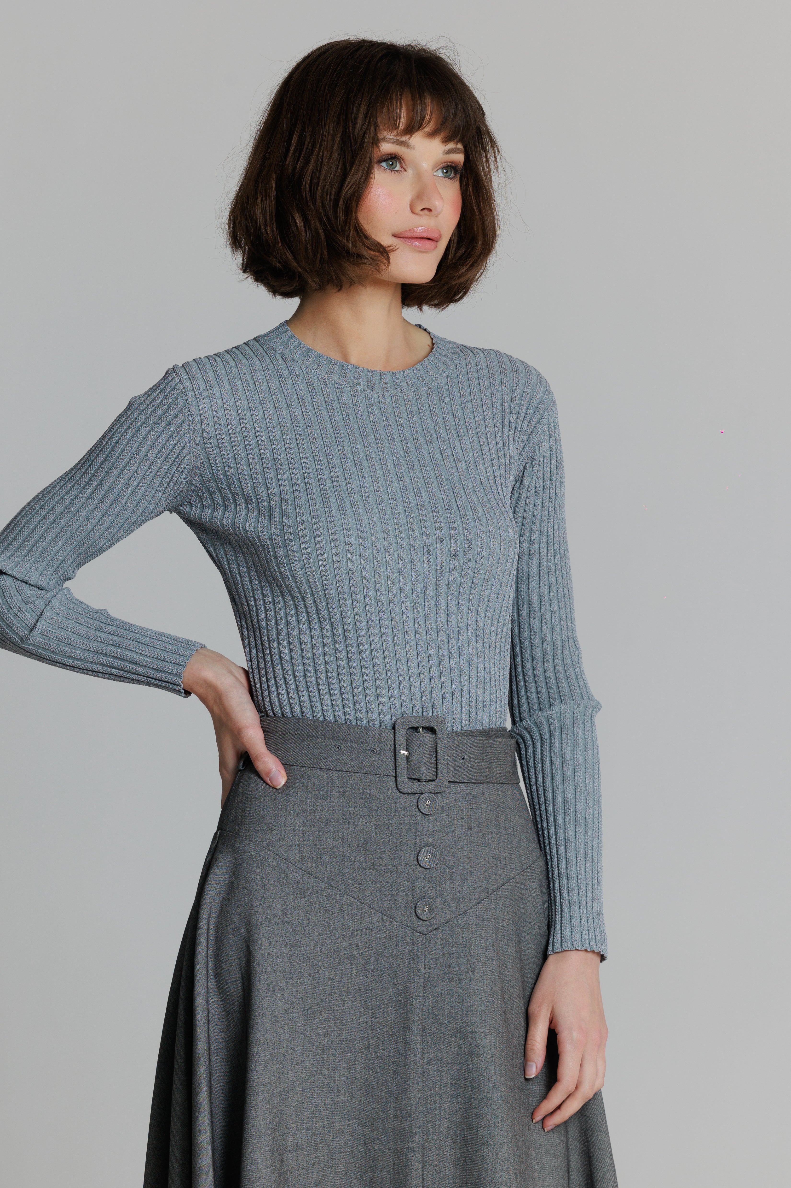 【美品】NKNIT color linking turtle KNIT グレー LILAH Knitted Braided Suit - Grey | COOSH