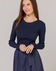 Navy Scalloped knit Top
