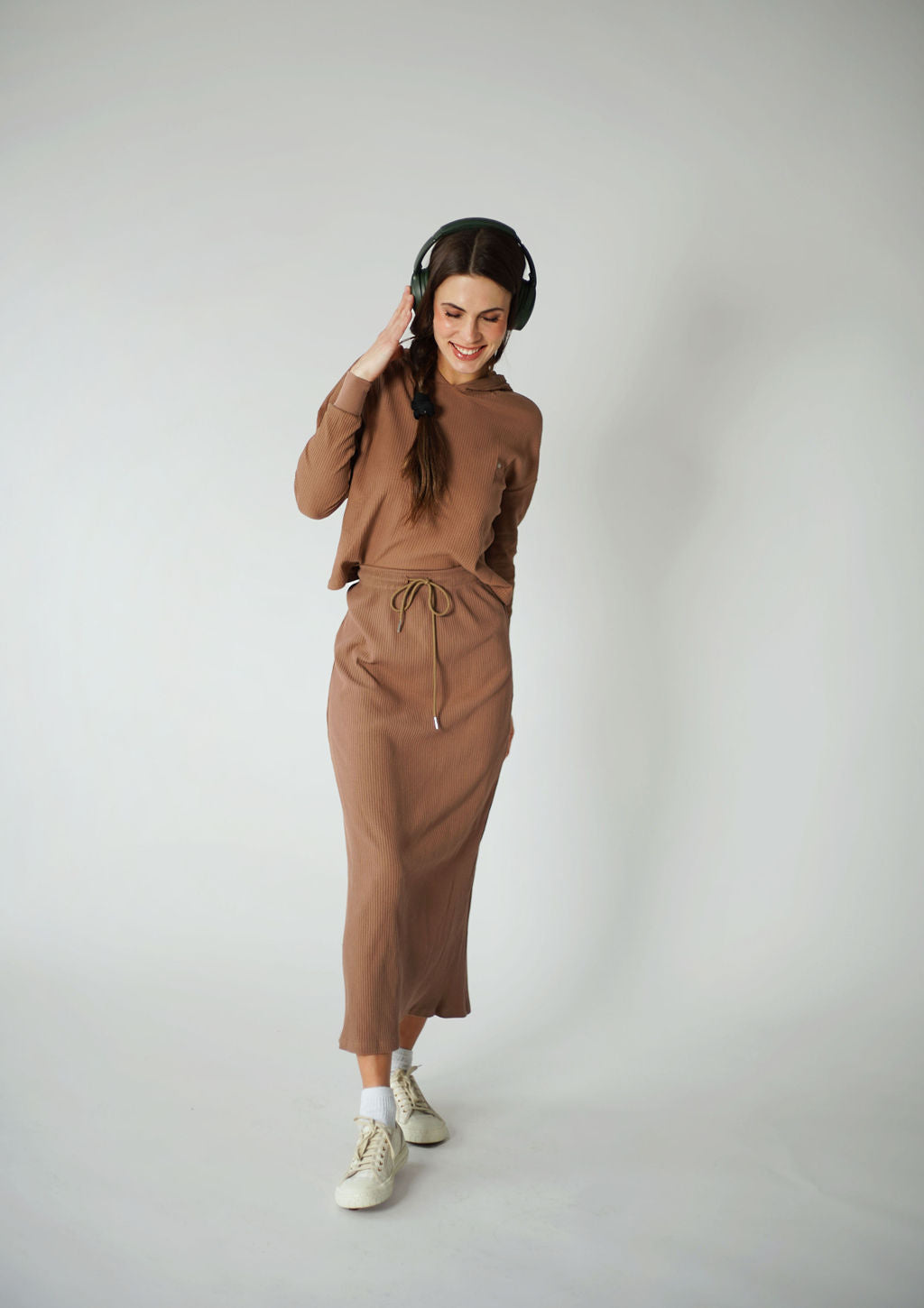 Tan Ribbed hoodie