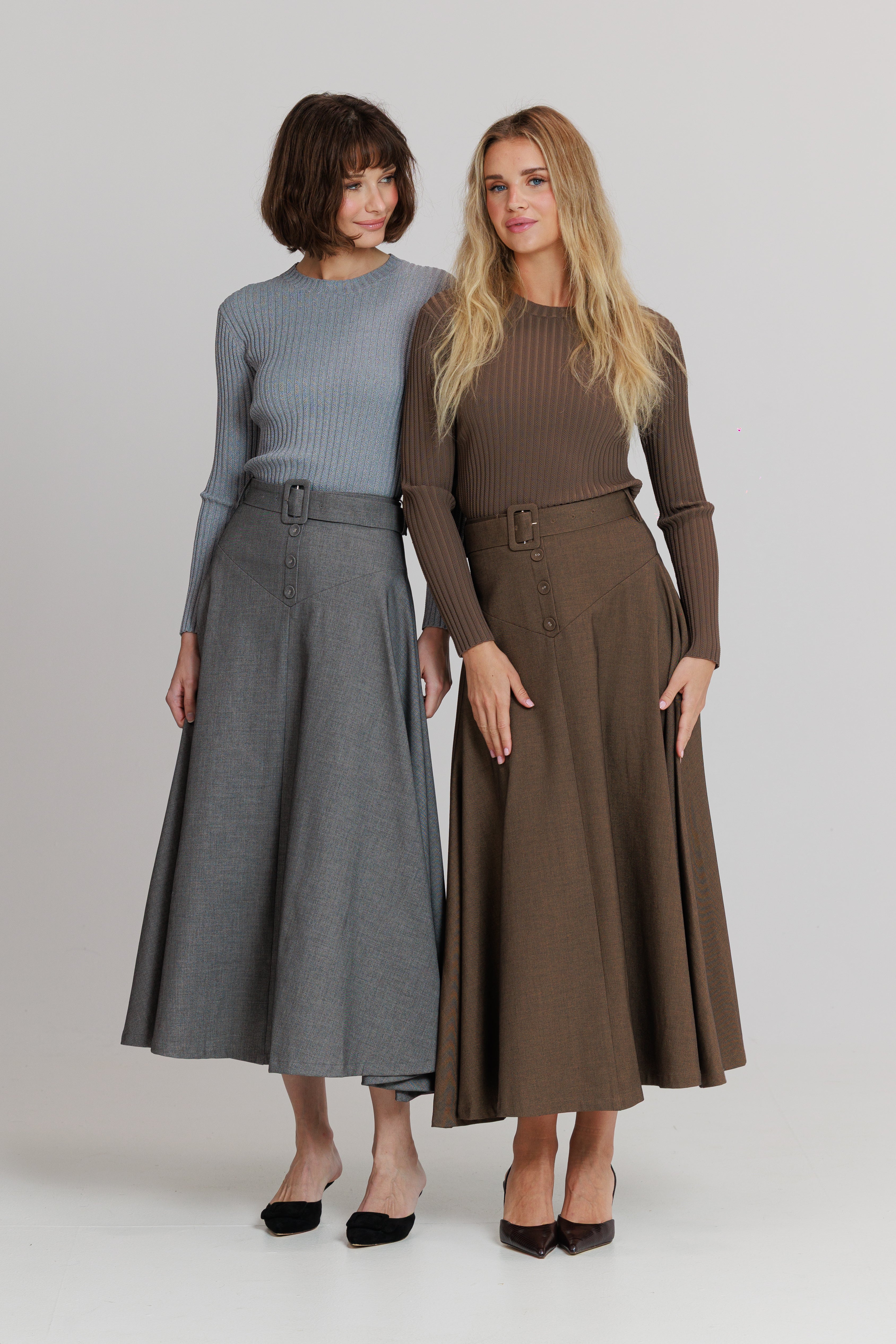 Wide ribbed knit top brown